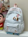 Lässiger grauer Canvas-Rucksack im Ins-Stil mit süßem Plüsch-Hundeanhänger für die Schule. - Mit Anhänger / Altrosa