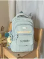 Mochila escolar verde menta bonita, gran capacidad, bolso casual para estudiantes con colgantes. - Con Colgante / Azul