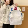 Koreanischer Stil lässiger Rucksack mit großer Kapazität und süßem Plüschanhänger für Studenten - Mit Anhänger / L / Weiß