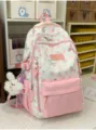 Cute pink kawaii school backpack for teen girls casual multi-pocket daily travel bag - Pink with Pendant