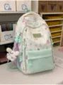 Fresh style canvas school backpack for teen girls casual daypack with cute pendant - Green with Pendant