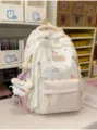 Cute ins style school backpack for girls casual lightweight travel daypack with cute pendant. - Off-White (With Pendant)