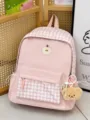 Niedlicher rosa karierter Schulrucksack für Mädchen, leicht, lässig, für Reisen und Alltag - Rosa