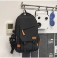 Mochila escolar negra para estudiantes gran capacidad viaje con colgante de gato tierno uso diario - Negro (con Colgante)