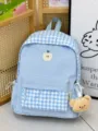 Leichter blauer karierter Schulrucksack für den Alltag, stylischer Freizeittagesrucksack. - Blau