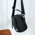 Black and white grid nylon cross-body bag, casual outdoor sports shoulder bag for women style. - Black