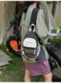 Fashionable color block canvas backpack outdoor casual travel daypack for women men - With Lanyard / S / Black