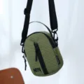 Green grid nylon crossbody phone bag, casual outdoor shoulder bag for women daily use. - Green
