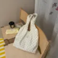 Τσάντα ώμου καμβάς πουά κορεάτικο στυλ casual τσάντα καθημερινή για γυναίκες καθημερινά. - Πουά / Λευκό