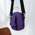 Purple plaid nylon crossbody phone bag, compact outdoor casual shoulder pouch for women - Purple