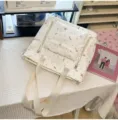 Mochila de lona con estampado de estrellas lindo estilo coreano bolso escolar casual diario - Blanco Bolso de Hombro