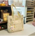 Bonito bolso de lona para mujer bolso de hombro informal diario con estampado de estrellas. - Bolso de Hombro Amarillo con Colgante