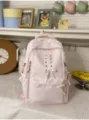 Bonita mochila rosa con estampado de estrellas, volante de encaje dulce, lazo y cordones para escuela. - Bolso Rosa