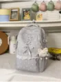 Mochila escolar bonita gris para niñas, patrón de estrellas, lazo de encaje y colgante. - Gris (Con Colgante)