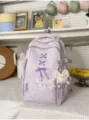 Mochila morada bonita con estampado de estrellas, encaje y colgante esponjoso para estudiantes. - Morado (con Colgante)