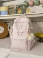Mochila rosa bonita con estrellas encaje lazo y colgante esponjoso para estudiantes. - Rosa con Colgante