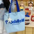 Casual canvas tote bag large capacity shoulder bag stylish letter print commuter bag - Blue