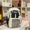 Cute polka dot backpack for women and students, large capacity lightweight school bag. - Double-Shoulder with Pendant / Black