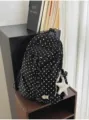 Schwarzer Rucksack mit Punkten stylisch Freizeit Schultasche grosse Kapazitat Damen Daypack - Mit Anhänger / Schwarz
