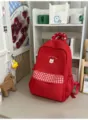 Sac à dos scolaire rouge décontracté avec joli patch d'ours et poche à carreaux - Sac Individuel / L / Rouge