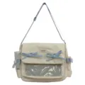 Λευκή τσάντα χιαστί ita bag με γαλάζιους φιόγκους, διαφανές παράθυρο, καθημερινή τσάντα. - Μπλε και Λευκή Μονή Τσάντα