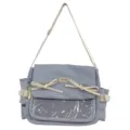 Sweet bow ita bag canvas shoulder crossbody bag with clear mesh front window for daily use - Blue Single Bag