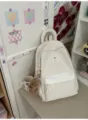 Sac à dos à carreaux décontracté unicolore avec joli pendentif d'ours, grand sac de voyage. - Avec Pendentif / L / Blanc