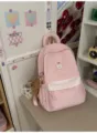 Sac à dos d'étudiant rose mignon avec poche à carreaux et pendentif ours pour voyage. - Avec Pendentif / L / Rose