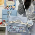 New Korean style niche underarm ita bag with pleated bow women shoulder bag stylish - Blue (with Blue Heart and Pendant)