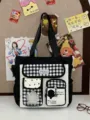 Japanischer Canvas Shopper, süße farbblockierte Mehrfachtaschen Studentenschultasche. - Schwarze Einzelne Tasche