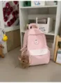 Sac à dos étudiant décontracté à carreaux roses avec joli patch d'ours et pendentif chien peluche. - Avec Pendentif / S / Rose