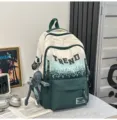Sac à dos en toile dégradé élégant et décontracté grande capacité pour voyage - Vert Avec Pendentif