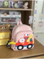 Cute pink cartoon kindergarten kids backpack with car animal print for toddler boys. - Pink (With Pendant)