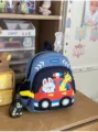 Cute cartoon car print kindergarten school bag for kids, stylish and comfortable backpack. - Blue (With Pendant)