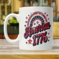 Tasse à café en céramique blanche avec motif patriotique America 1776 pour bureau et maison. - 9