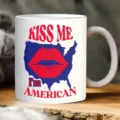 Tasse a cafe en ceramique blanche avec carte americaine et impression de levres bureau. - 6