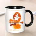Keramik Kaffeetasse mit Hexen-Motiv und Vollmond, schwarzer Henkel, stilvolle Tasse Büro. - Stil 10
