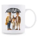 Witte keramische mok met een schattig familiecartoonontwerp voor dagelijks kantoorgebruik. - Familie Paraplu