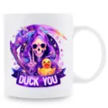 Cute Grim Reaper ceramic coffee mug with funny duck graphic detail, perfect for office use. - Style 1