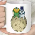 Ceramic coffee mug featuring a cute space astronaut and alien illustration, ideal for daily use. - 301-400ml / Astronaut Style