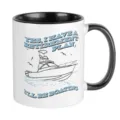 Two-tone ceramic coffee mug with boat illustration and retirement plan quote, 11oz office cup. - Style 9