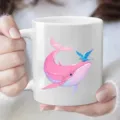 Taza de café de cerámica con ballena rosa y pájaro azul, ideal para oficina y uso diario. - 301-400ml / Estilo 6