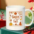 Witte keramieken koffiemok met herfst Happy Fall design, perfect voor kantoor en dagelijks. - Stijl 3