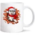 Witte keramische koffiemok met schattige kerst husky print, ideaal voor kantoor en cadeau. - 301-400ml / Stijl 4
