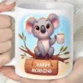 White ceramic coffee mug detail showing cute cartoon koala print design for office use. - 301-400ml / Koala Style