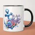 Ceramic coffee mug with black handle and anchor floral print design for office home use. - Style 8