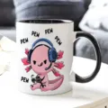 Cute gaming axolotl ceramic coffee mug with black handle, perfect for office and desk use. - Style 3