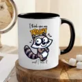 Cute cartoon raccoon ceramic coffee mug with funny text, perfect for office and daily use. - Raccoon Pattern