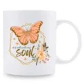 Tasse à café en céramique avec motif papillon et fleurs, mug de bureau blanc. - Fleurs et papillon