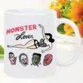 White ceramic coffee mug featuring retro monster lover graphic, perfect for office and daily use. - 301-400ml / 5